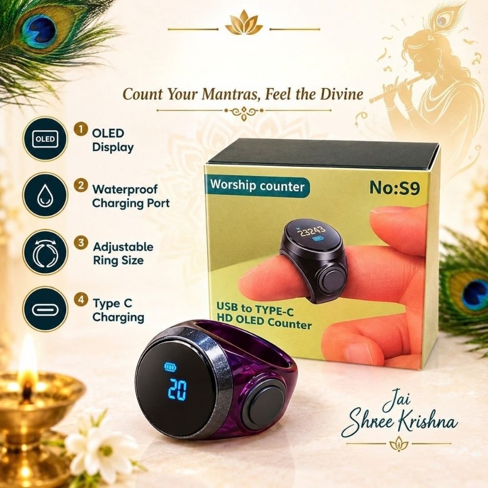 Rechargeable S9 Smart Ring Mantra Counter with OLED - Image 2